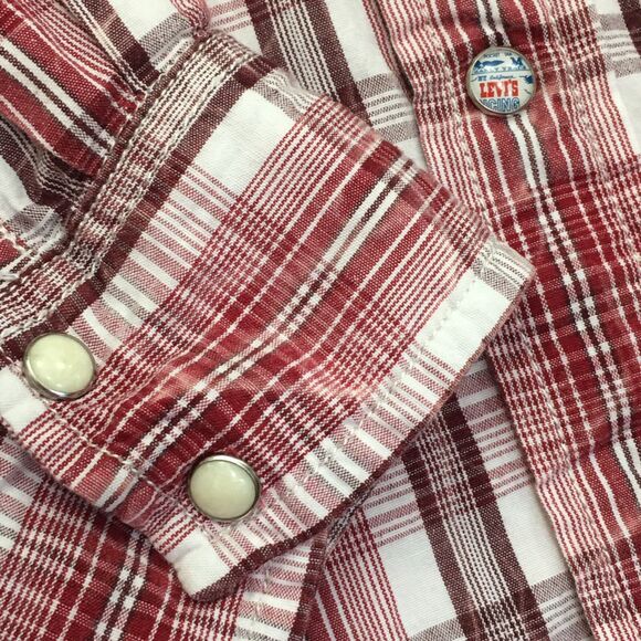 Vintage 90's LEVIS Western Shirt Men's S Red Check Pearl Snap Cowboy Rodeo - Picture 4 of 12